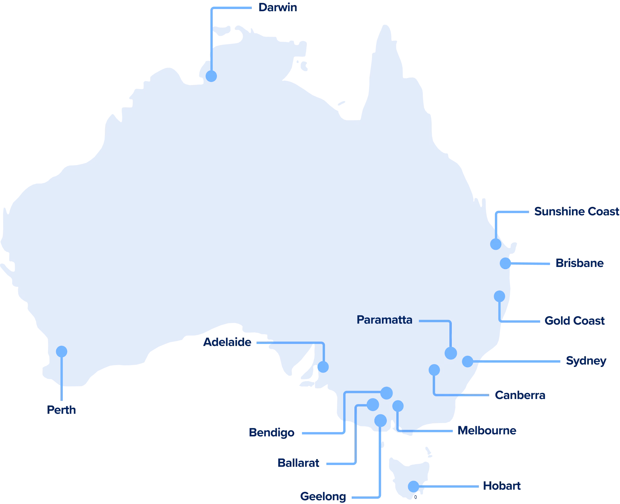 Map of our services across Australia